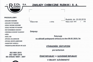 We have become an exclusive representative of the company Zakłady Chemiczne „Rudniki” S.A.